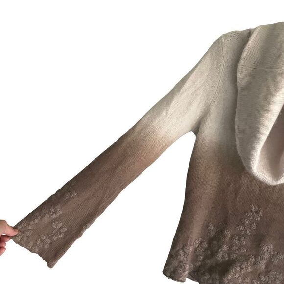 NOUGAT London Ombré Angora Cowl Neck Bell Sleeve Embroidered Sweater Tan M - Picture 2 of 11